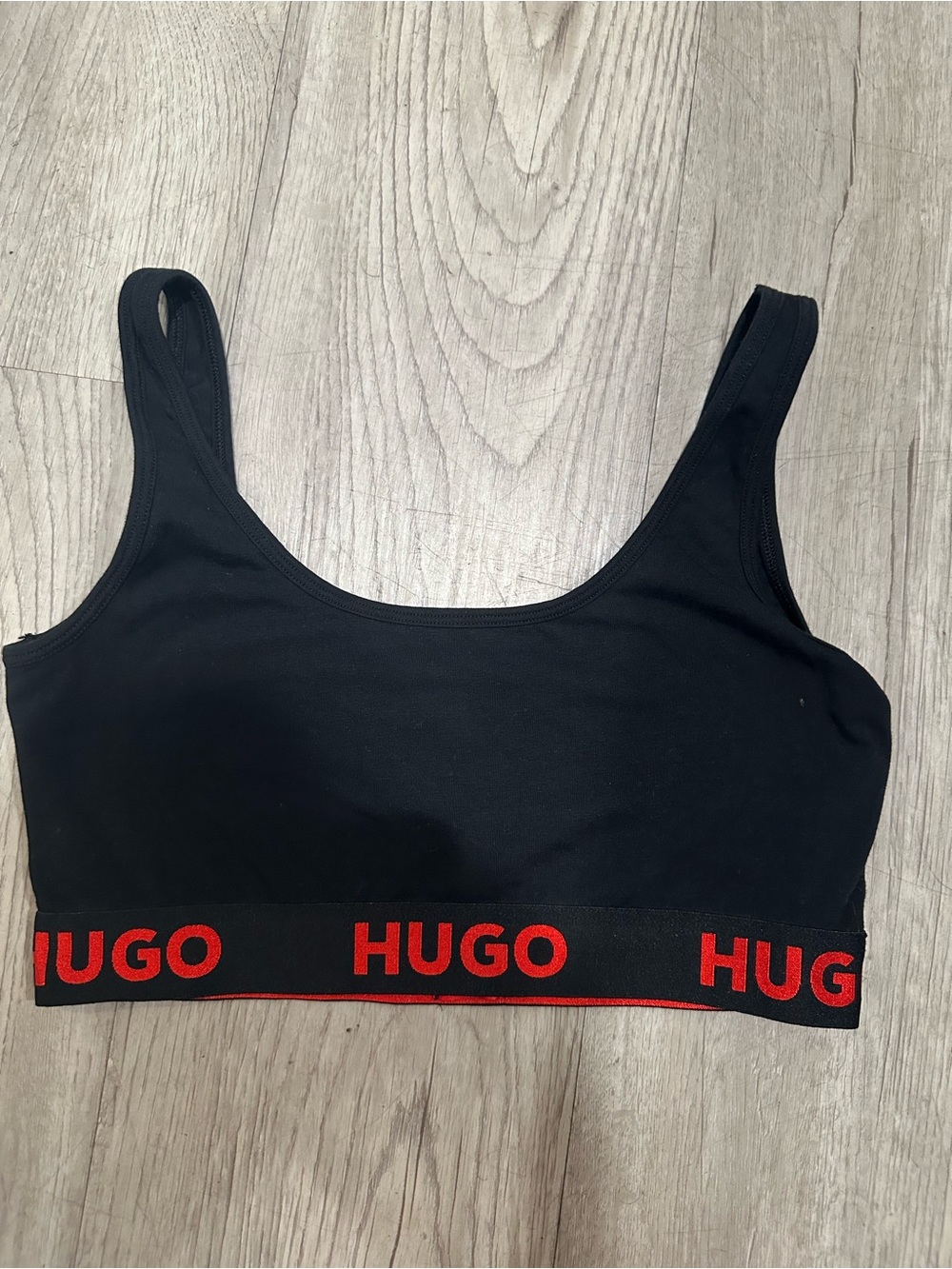 HUGO Black Bralette with Red Logo Band
